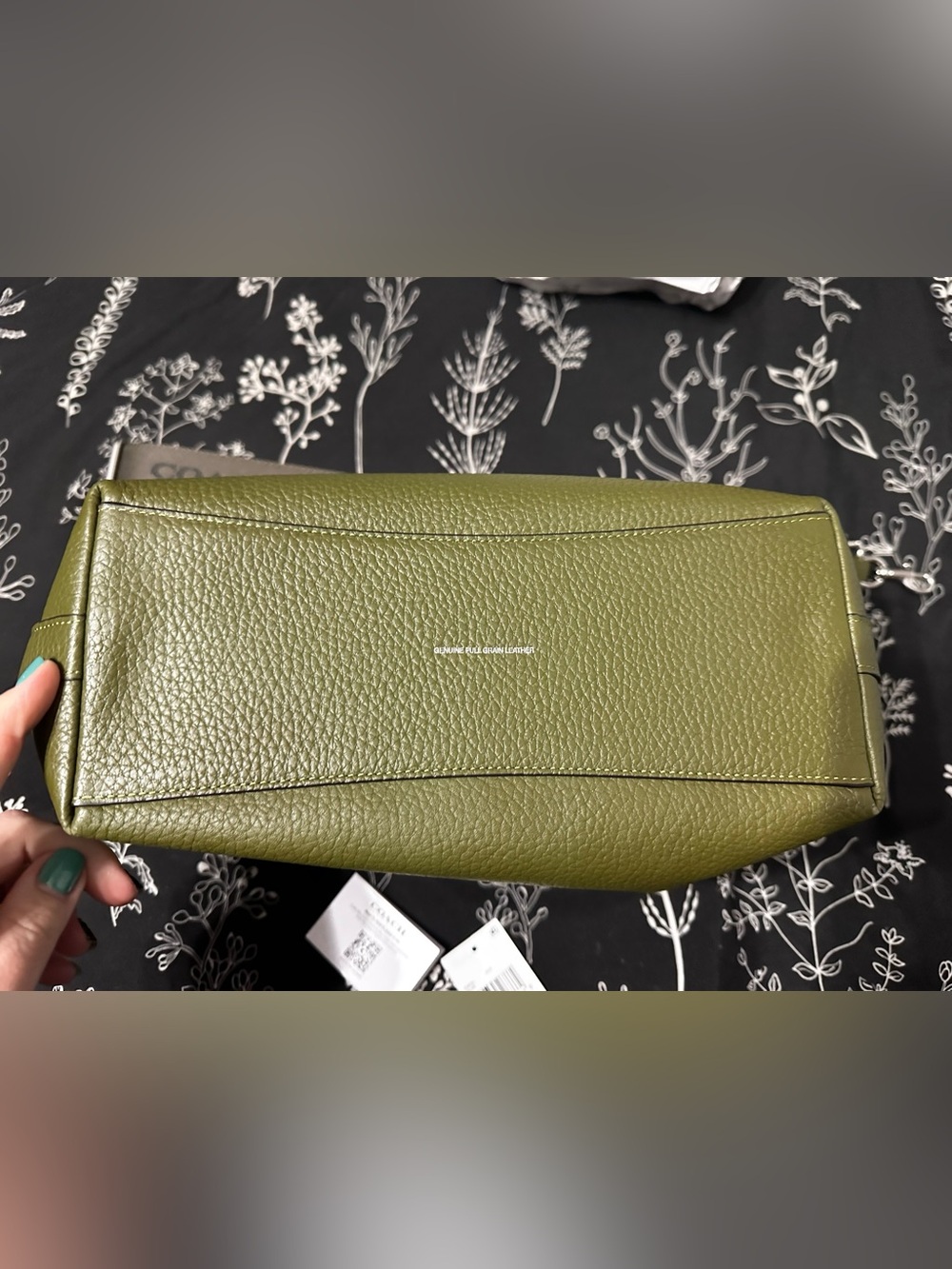 Coach Olive Green Pebbled Top Zip Messenger Crossbody with Branded Strap - Picture 4 of 5